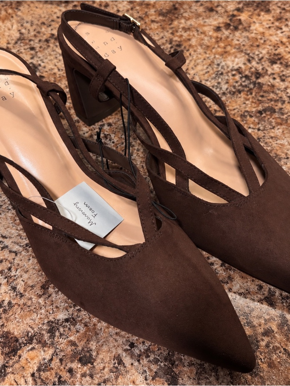 A New Day -  Dark Brown Pointed Slingback Block Heels